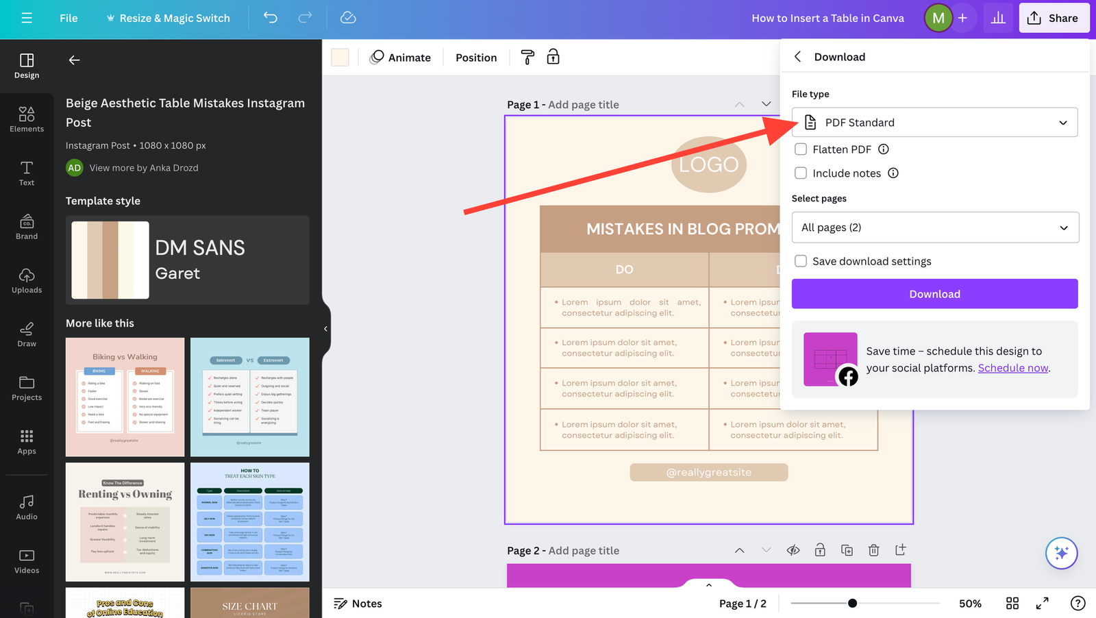 How to Insert a Table in Canva: A Step-by-Step Tutorial